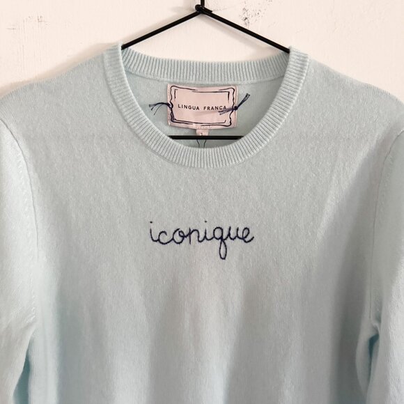 NWT Lingua Franca Seafoam Blue Iconique Cashmere Crew Sweater S - Picture 2 of 8